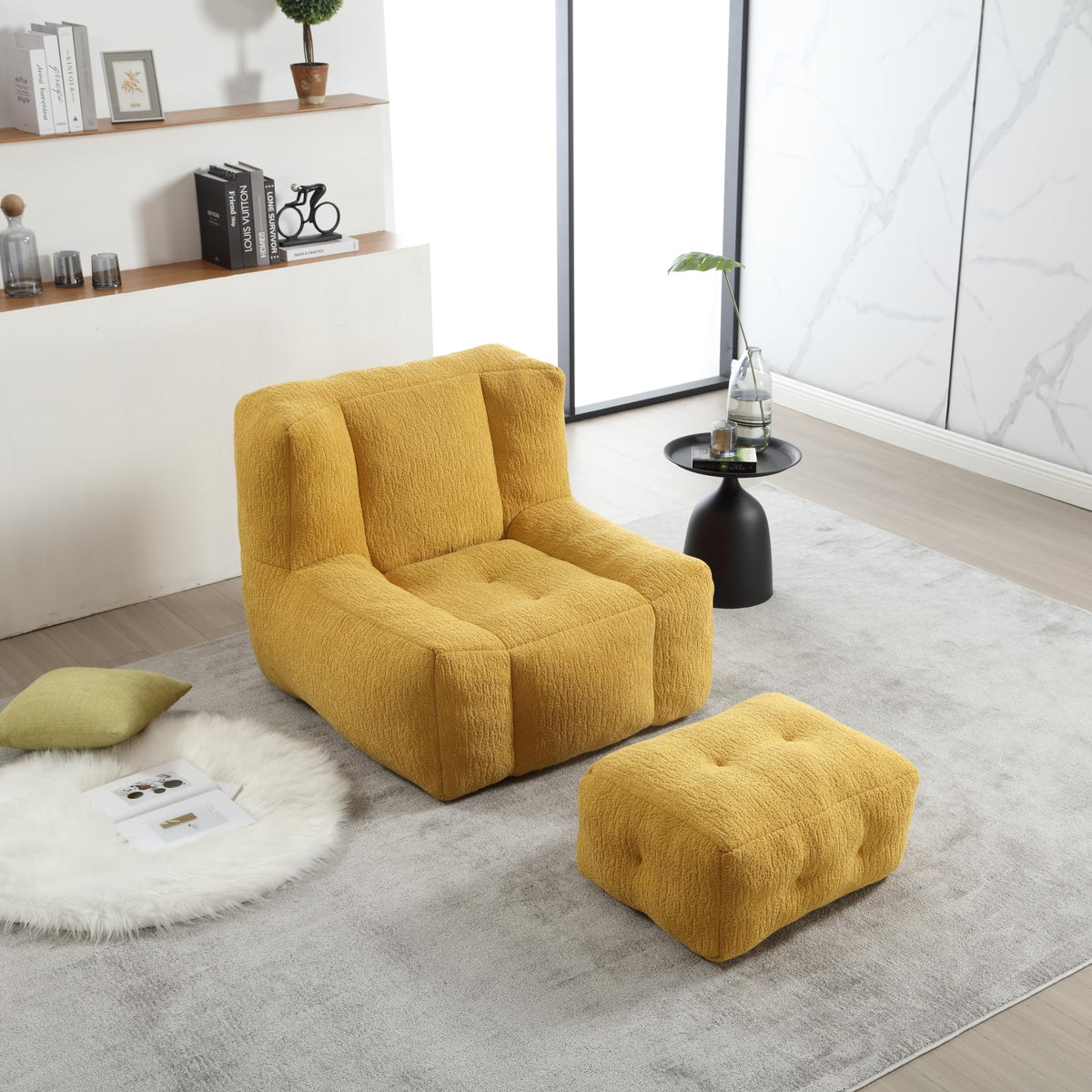 Yellow Memory Foam Bean Bag Chair with Ottoman Y34009