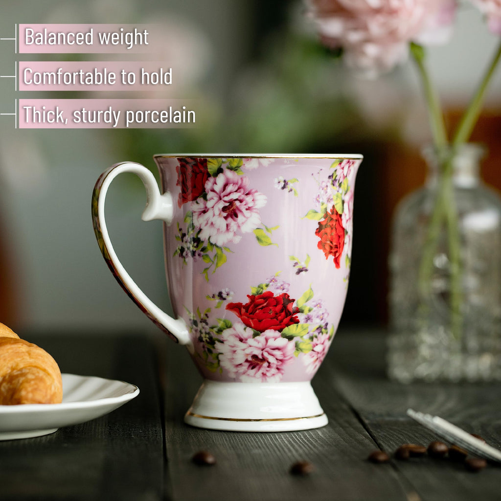 12 oz Set of 6 Floral Porcelain Coffee Mugs L61719
