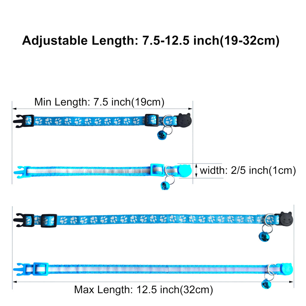 2 Pack Breakaway Cat Collars with Bells, Reflective, Claw Print, Sky Blue A980041