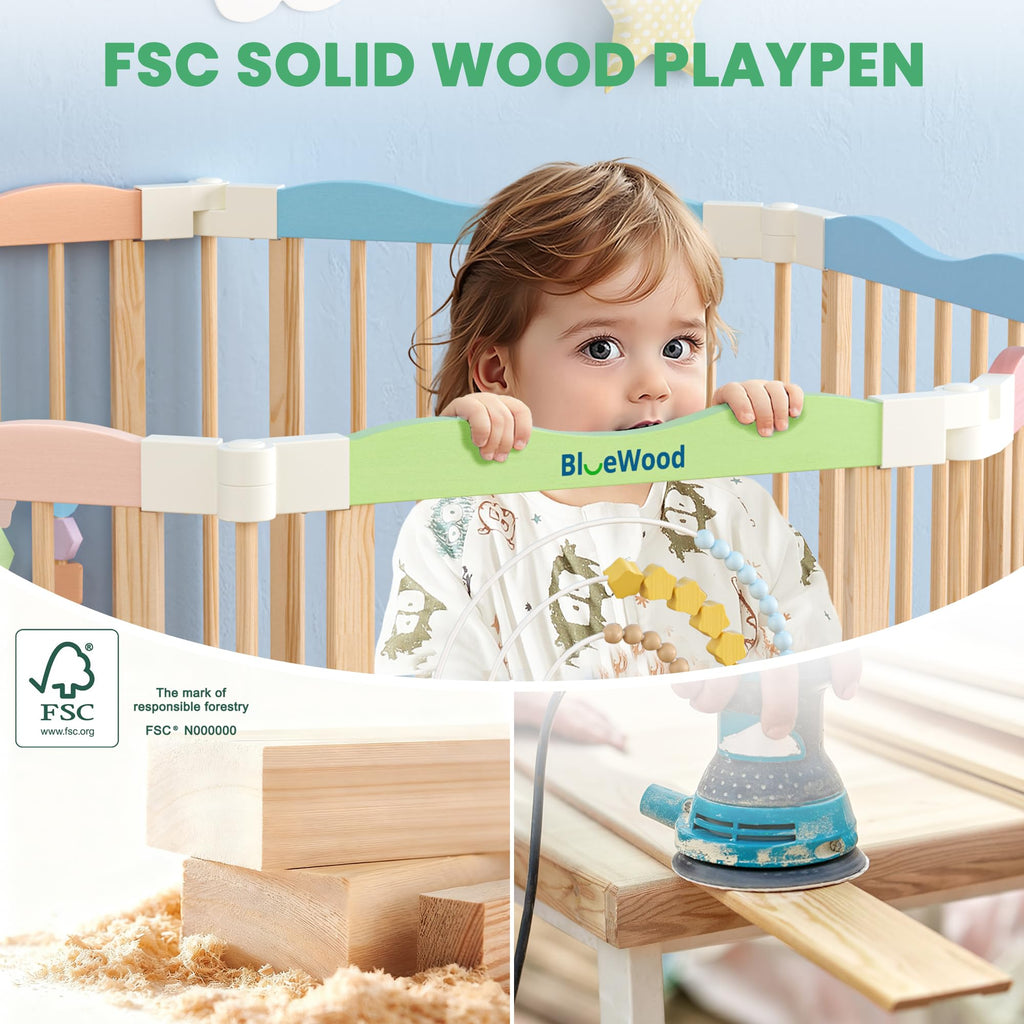 Foldable Wooden Baby Playpen, 45 x 45 x 24 inches T395