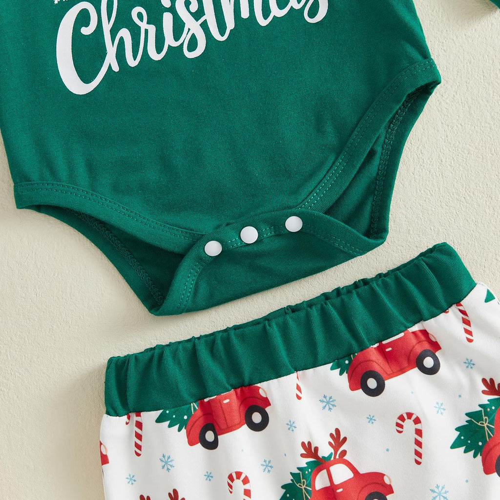 My First Christmas Baby Boy Outfit Romper Pants Hat J777
