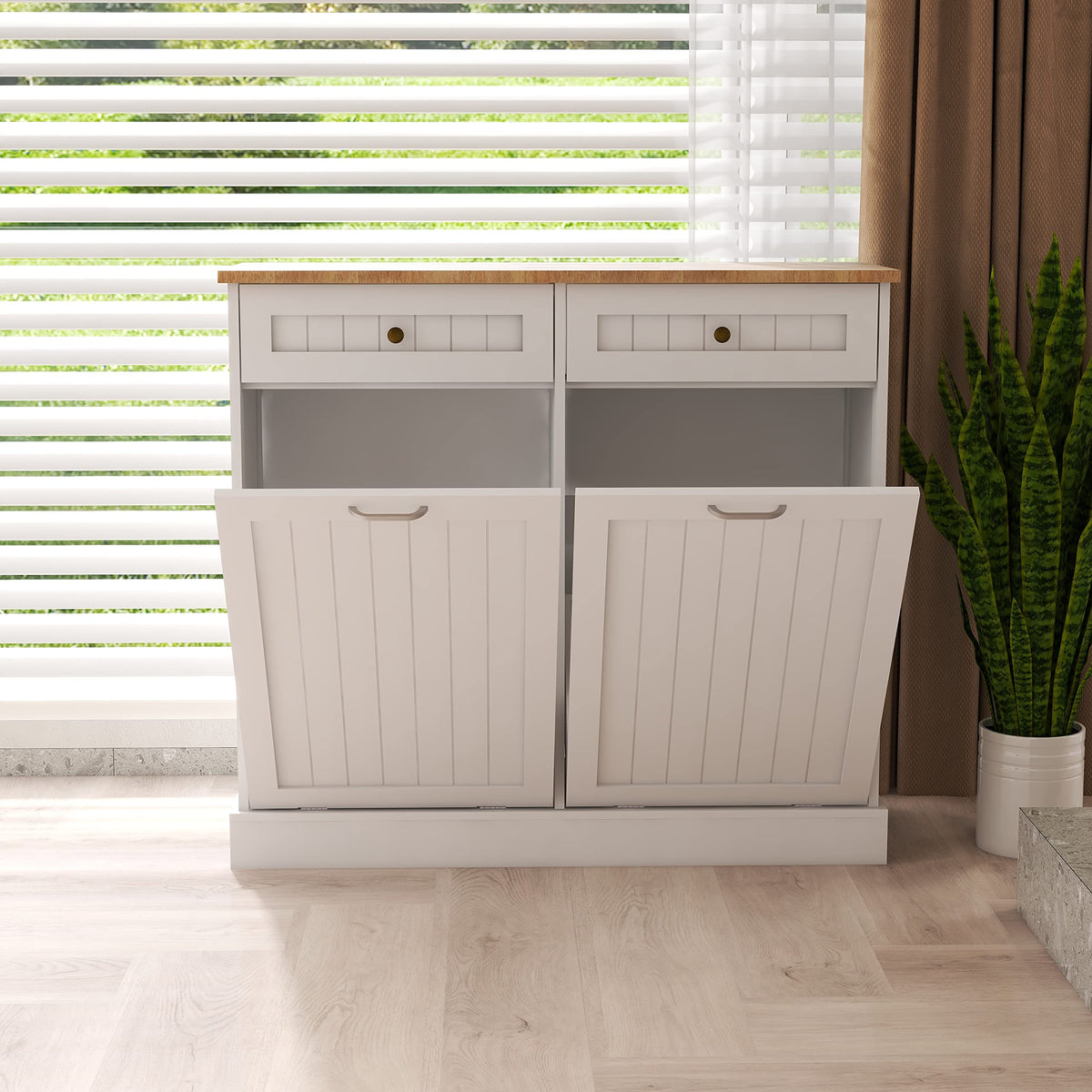White 2 Drawer Tilt Out Trash Cabinet O489587