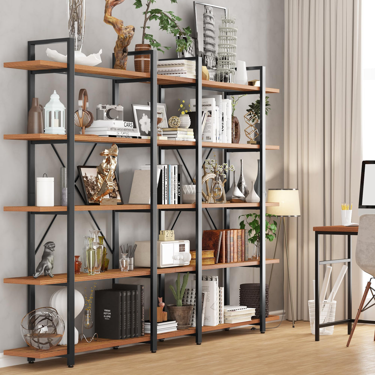 5 Tier Wood and Metal Bookshelf W8601