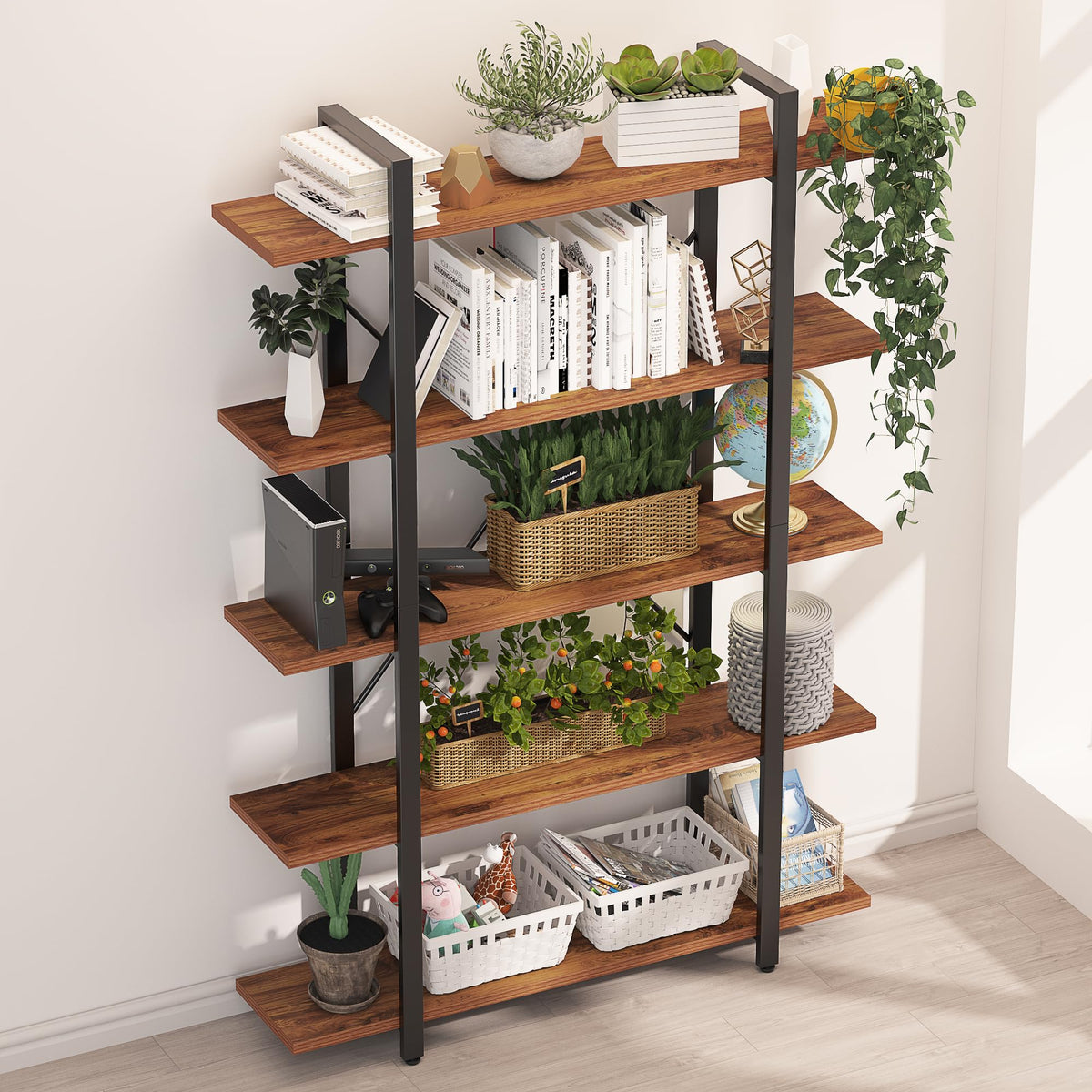 5 Tier Wood and Metal Bookshelf W8601
