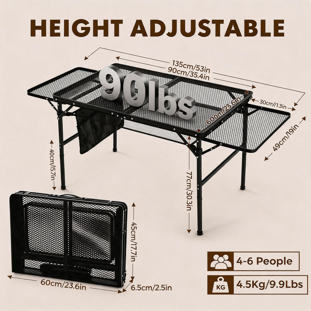 Folding Camping Table with 2 Wing Panels O676
