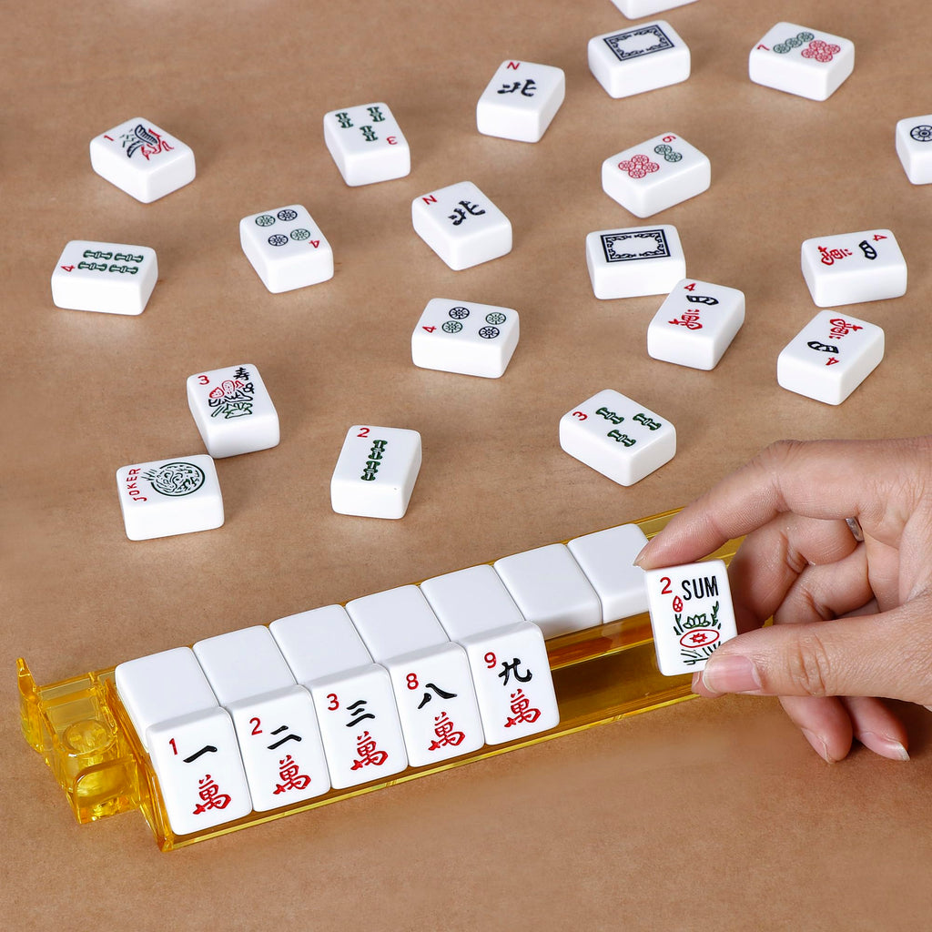American Mahjong Set 166 White Tiles with 4 Racks and Bag A3274