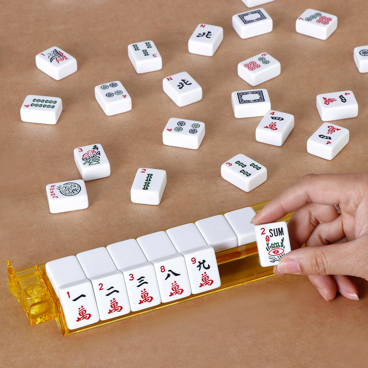 American Mahjong Set 166 White Tiles with 4 Racks and Bag A3274