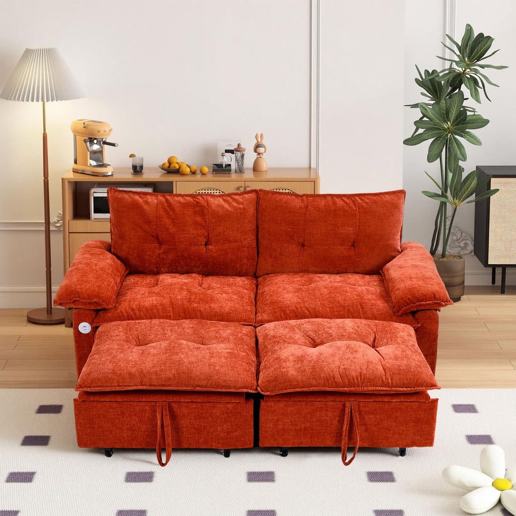 Orange Velvet Sleeper Sofa N4284
