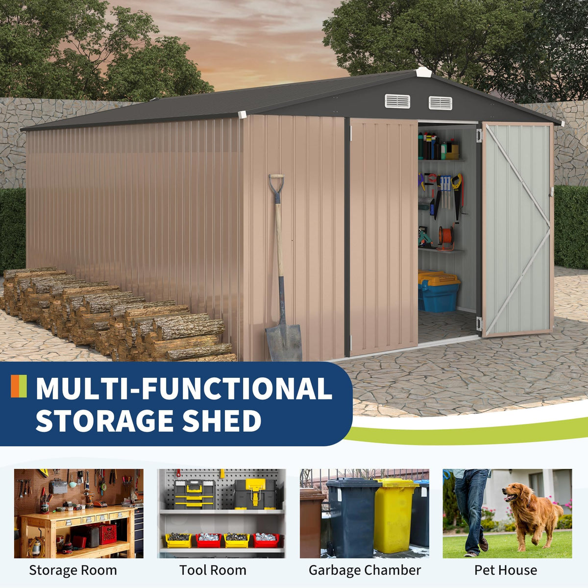 10X14 Ft Metal Storage Building with Lockable Door X712119