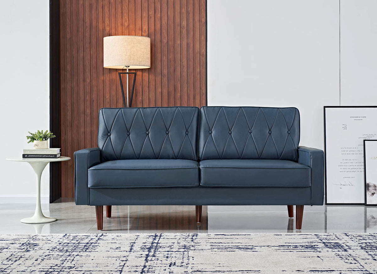 Blue Faux Leather Sofa A3123