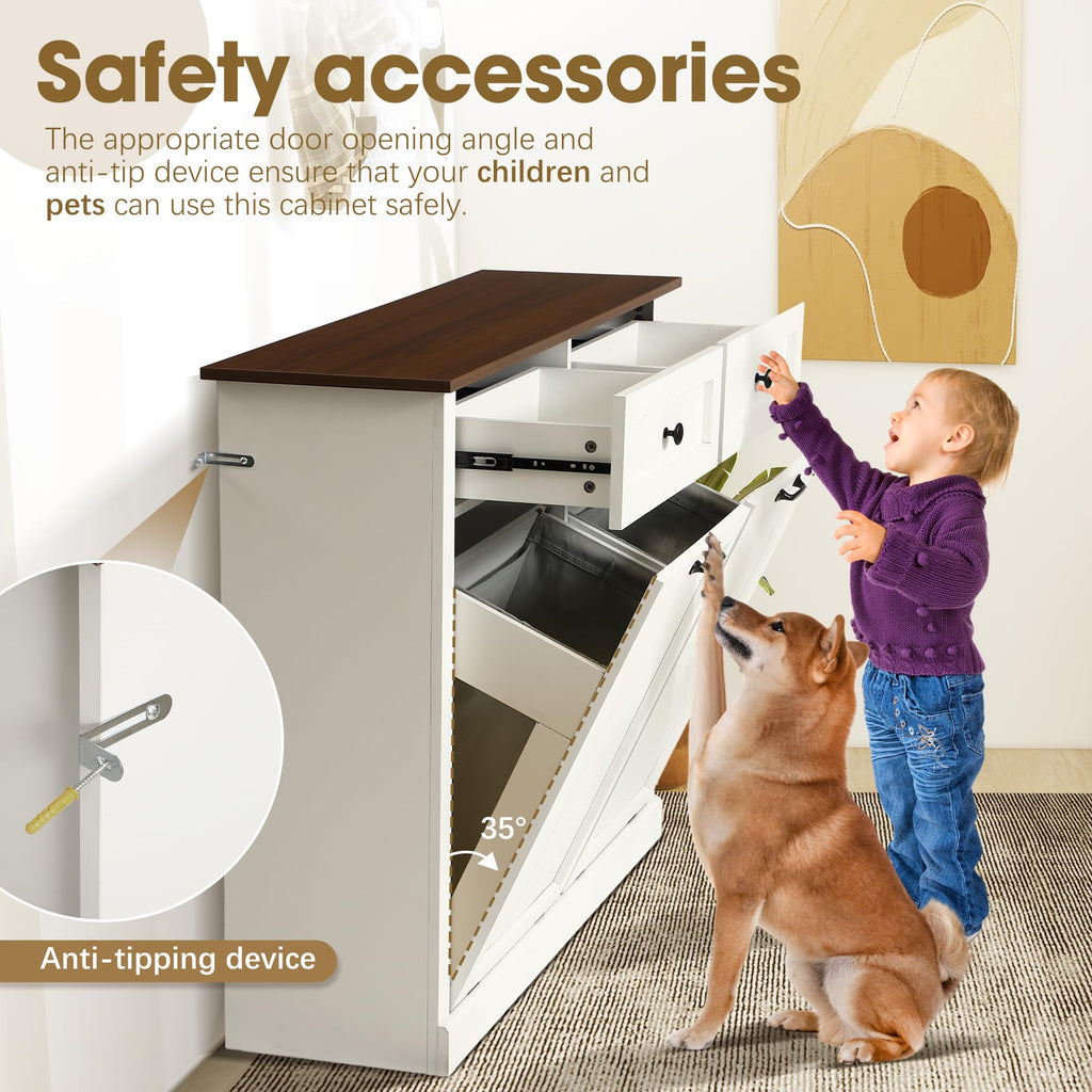 Double Laundry Hamper Cabinet with 2 Drawer A819