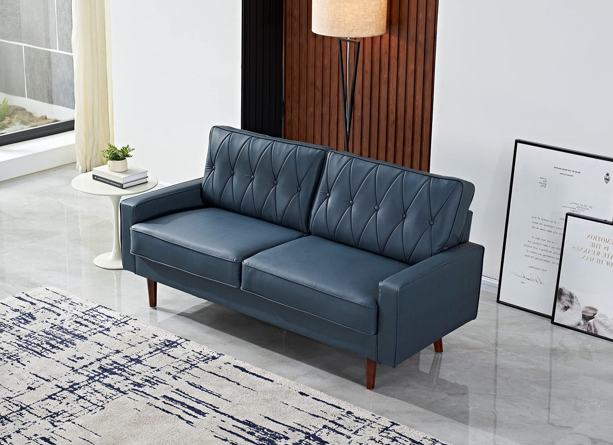 Blue Faux Leather Sofa A3123