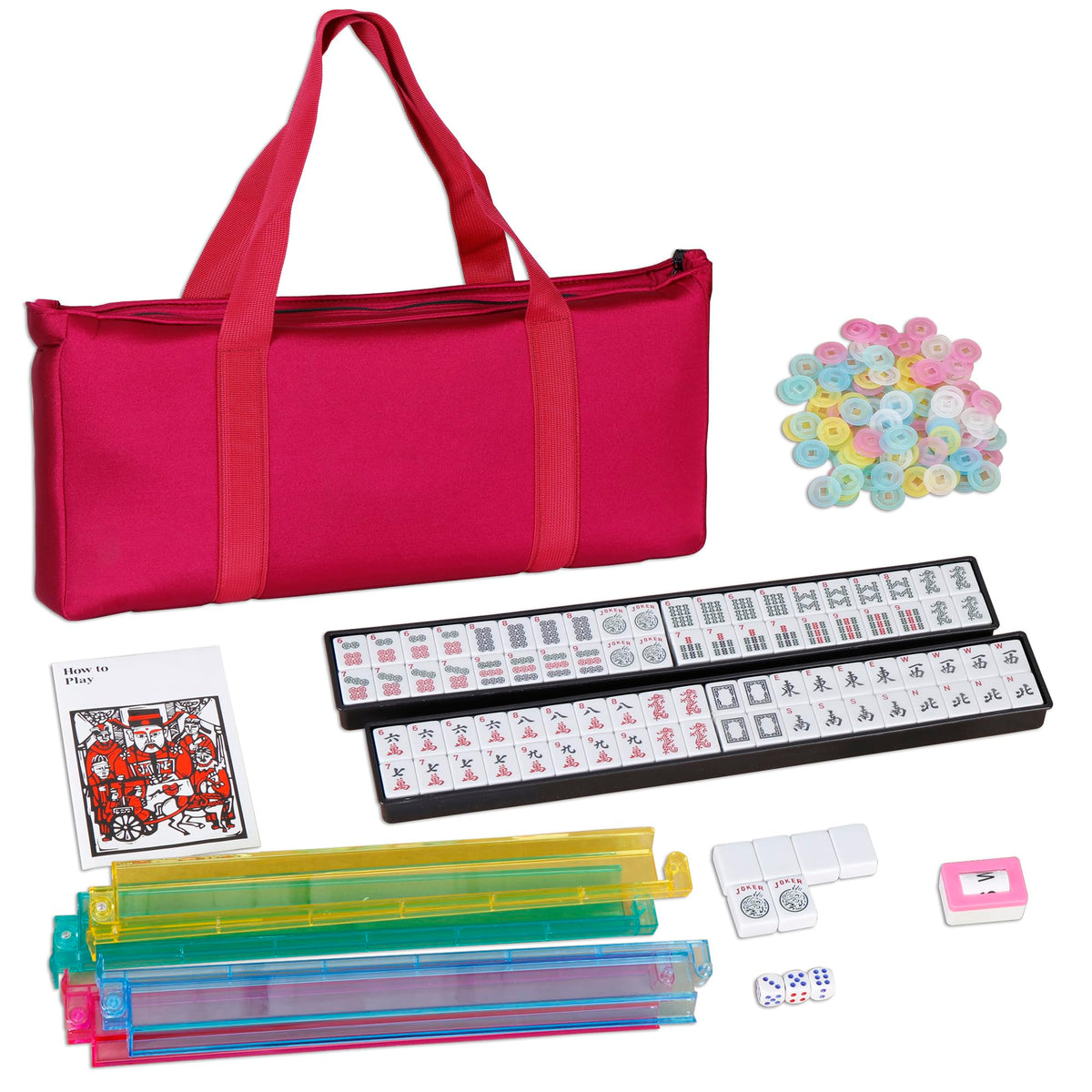 American Mahjong Set 166 White Tiles with 4 Racks and Bag A3274