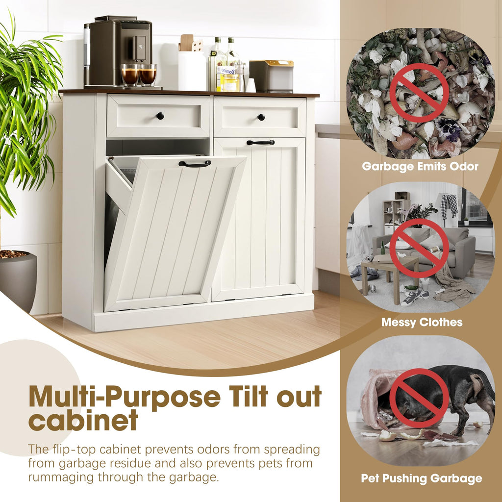 Double Laundry Hamper Cabinet with 2 Drawer A819