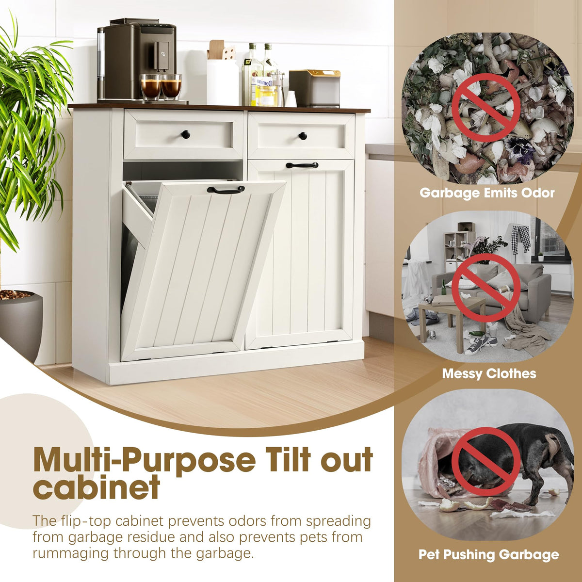 Double Laundry Hamper Cabinet with 2 Drawer A819