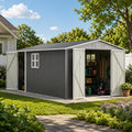 10x14 FT Metal Outdoor Storage Shed with Floor and 2 Windows X48596