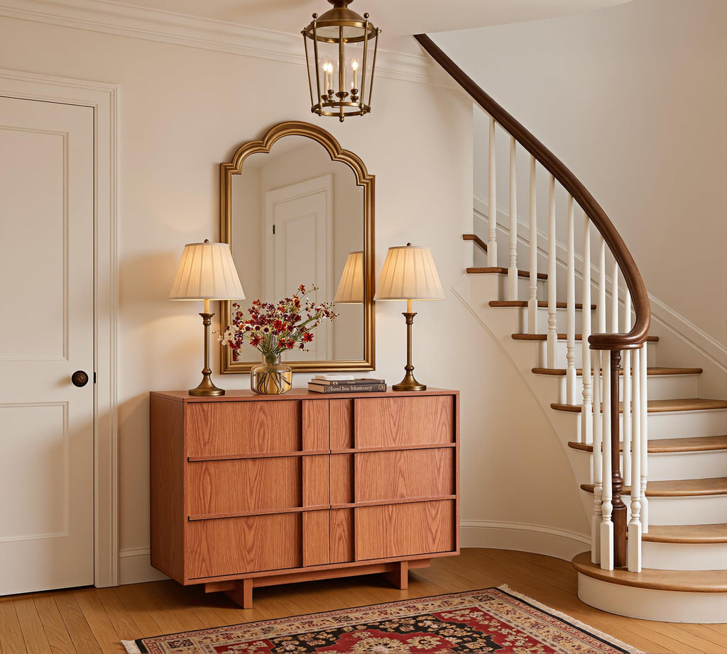 47" Wide 6 Drawer Dresser and Nightstand Set 3 Piece, Cherry S7687