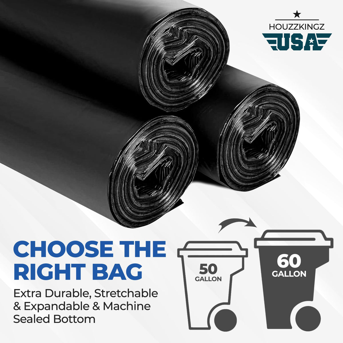 55 Gallon 20 Black Heavy Duty Trash Bags U892231