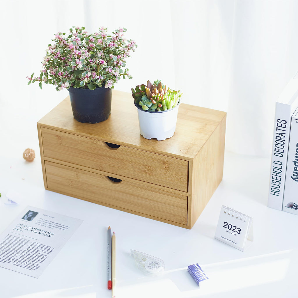 Bamboo Desk Organizer with Drawers W600