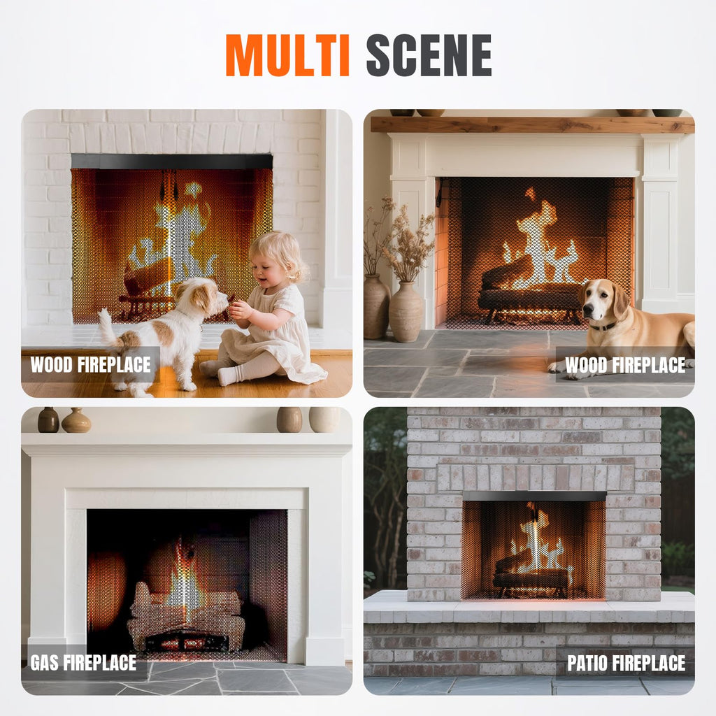 2 Pcs Fireplace Screen Mesh Curtain E949036