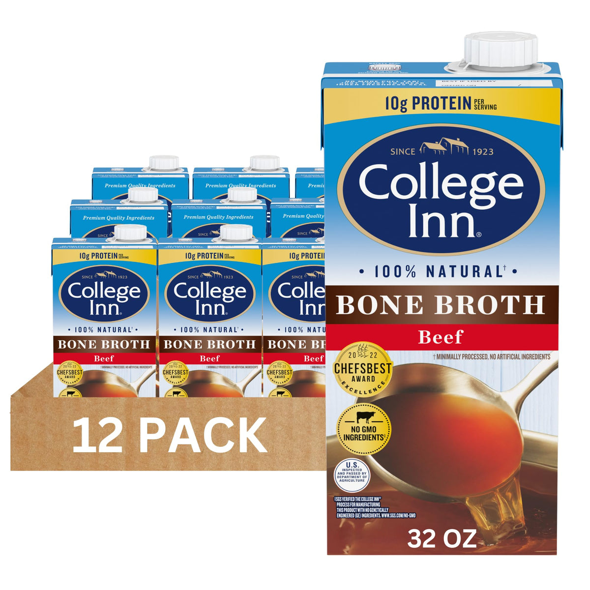 100% Natural Beef Bone Broth 32 fl Ounce Pack of 12 S587664