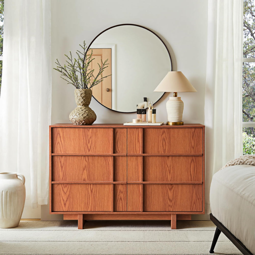 47" Wide 6 Drawer Dresser and Nightstand Set 3 Piece, Cherry S7687