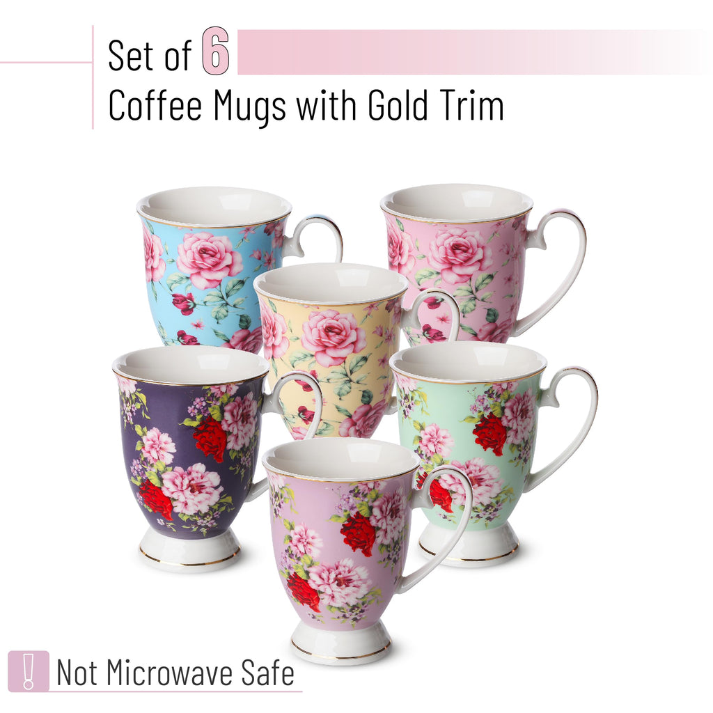 12 oz Set of 6 Floral Porcelain Coffee Mugs L61719