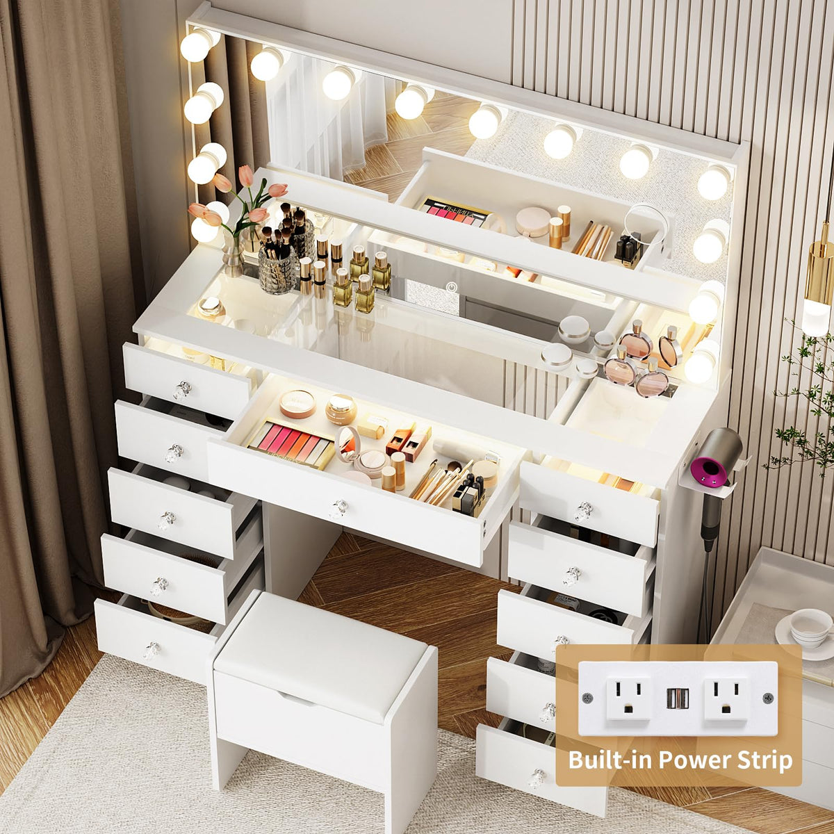 Vanity with Lighted Mirror W42417