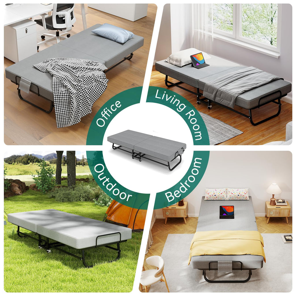 Folding Bed with Mattress and Metal Frame L29132