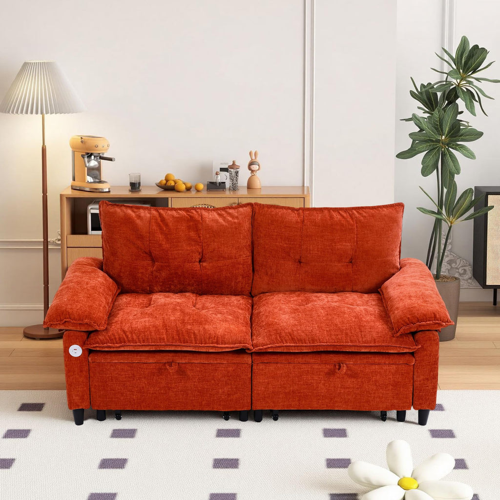 Orange Velvet Sleeper Sofa N4284