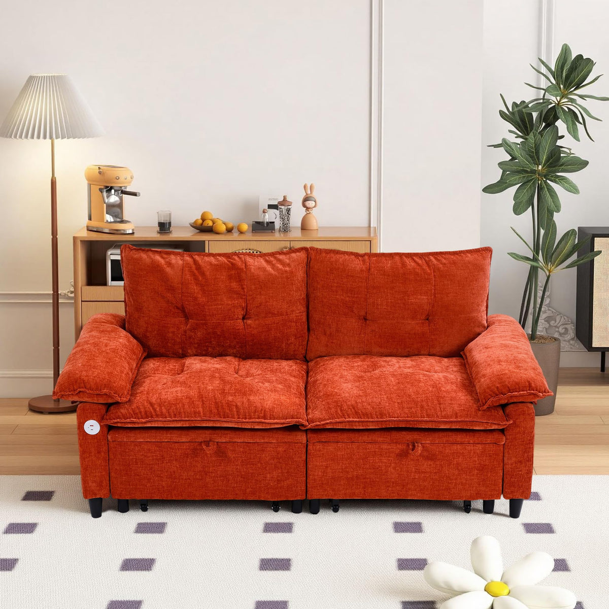 Orange Velvet Sleeper Sofa N4284