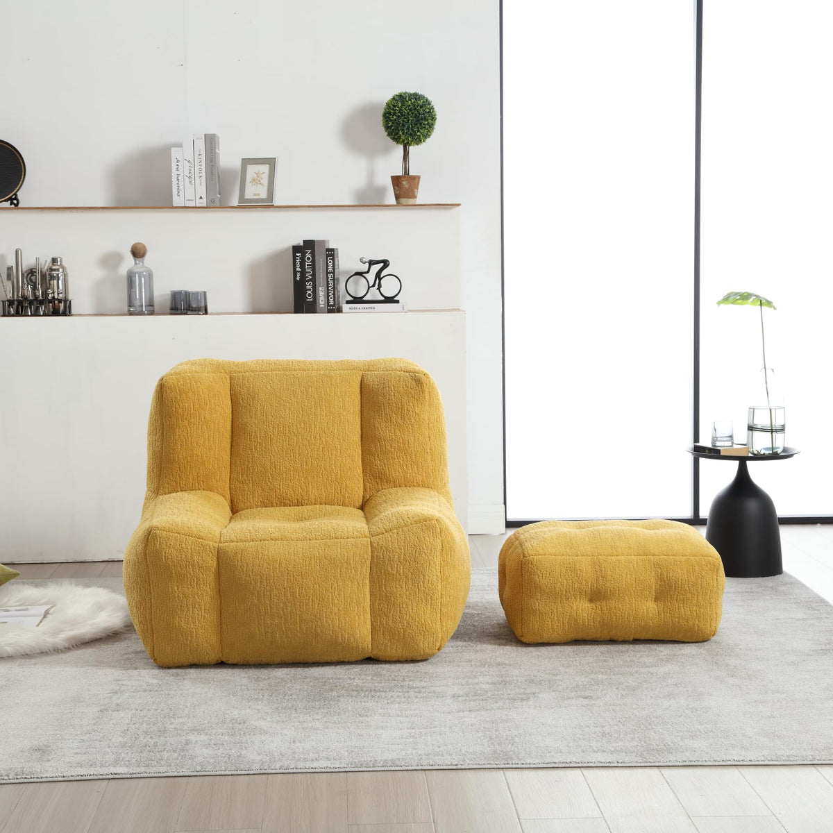 Yellow Memory Foam Bean Bag Chair with Ottoman Y34009