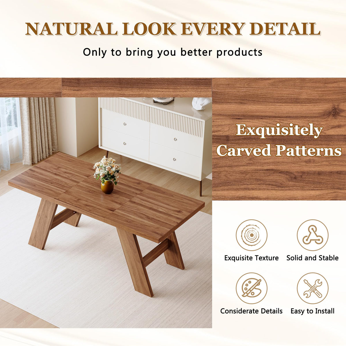 71" Wood Dining Table Set for 8 E2893