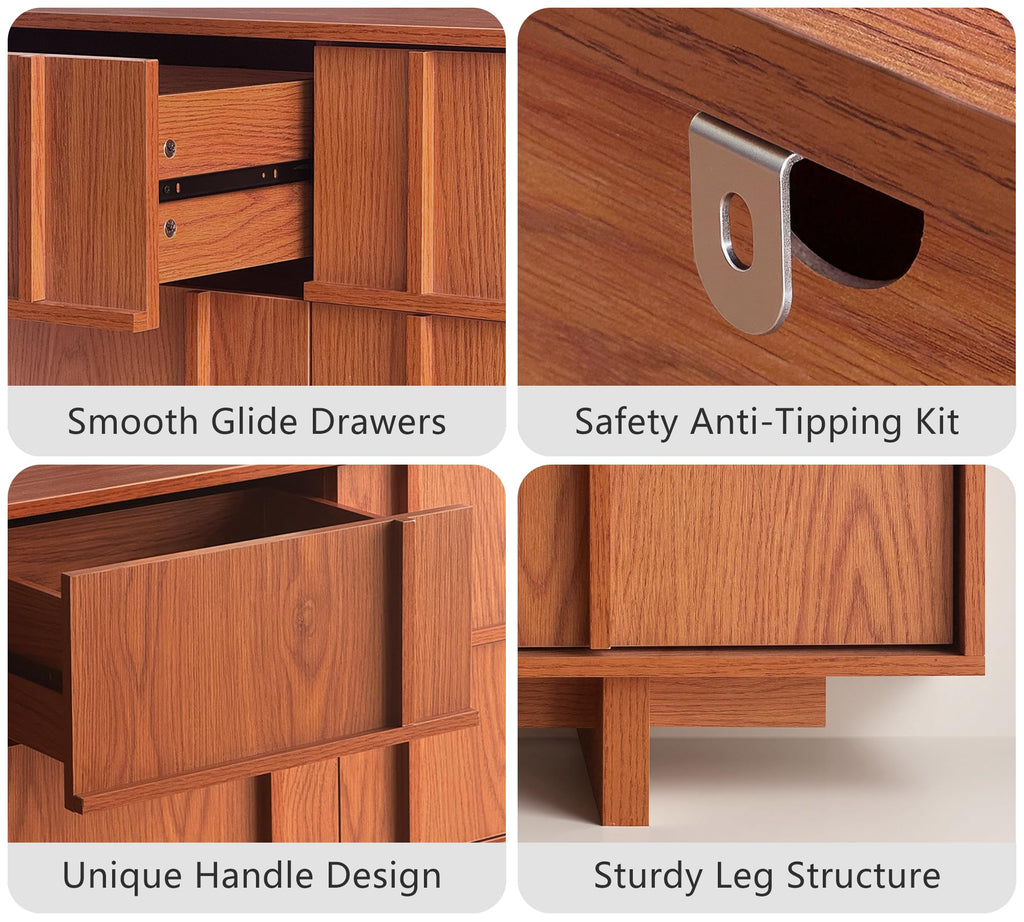 47" Wide 6 Drawer Dresser and Nightstand Set 3 Piece, Cherry S7687