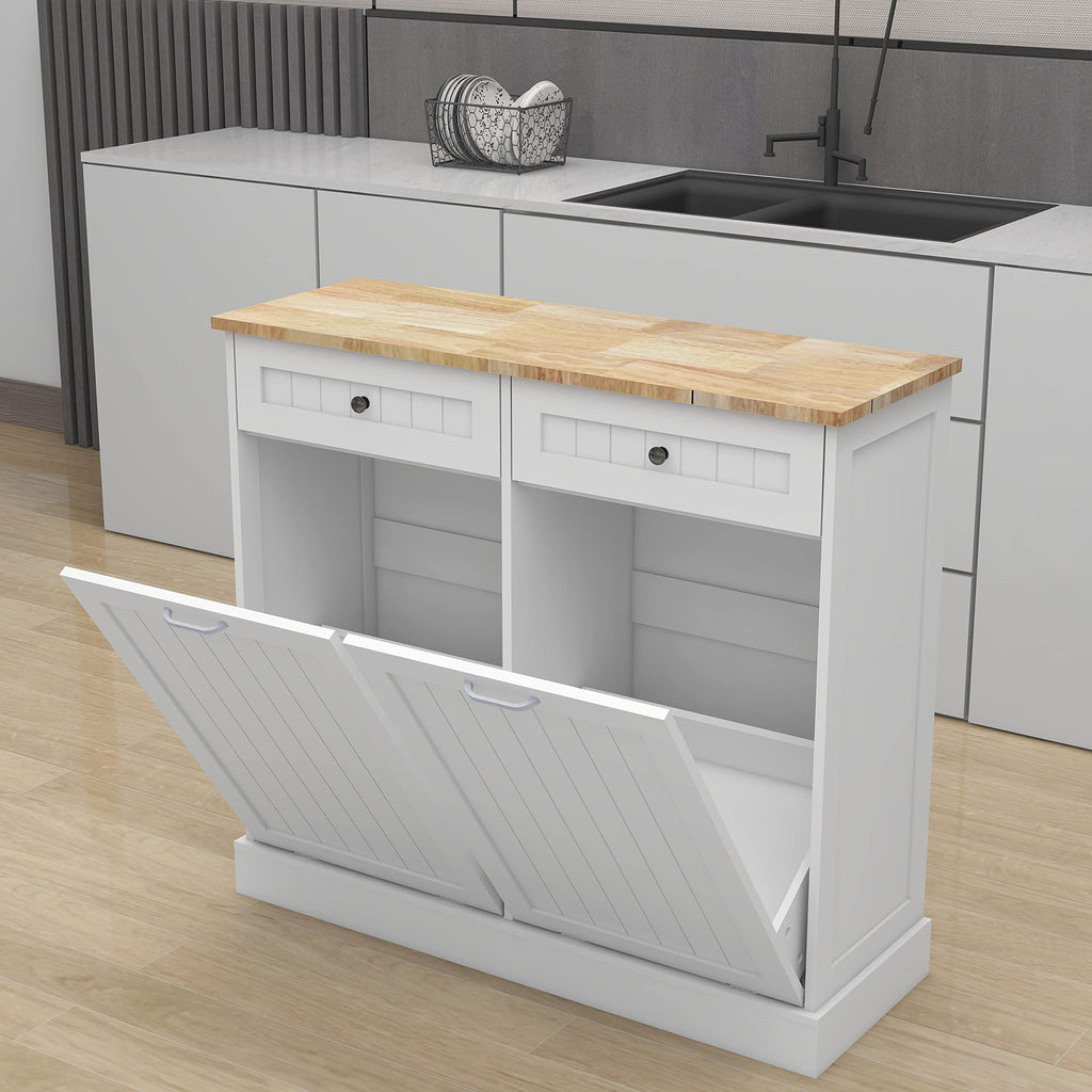 White 2 Drawer Tilt Out Trash Cabinet O489587