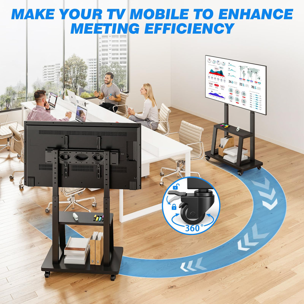 Mobile TV Cart Rolling TV Stand for 37-75 inch TVs K110