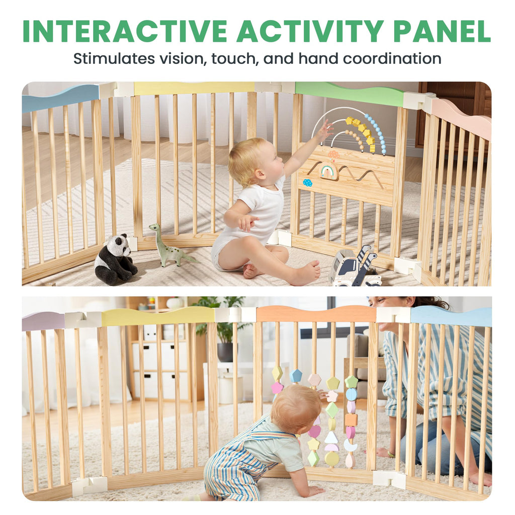 Foldable Wooden Baby Playpen, 45 x 45 x 24 inches T395