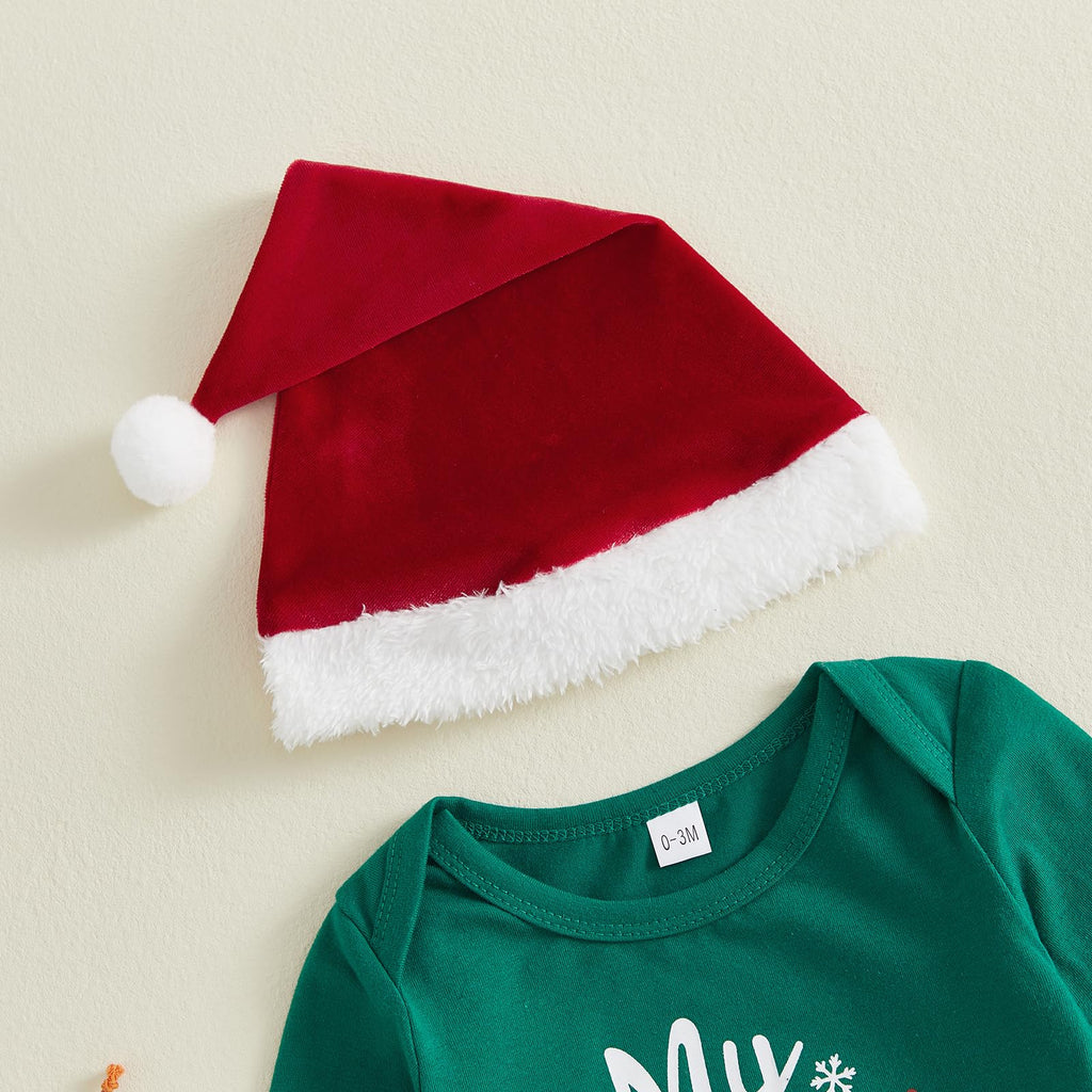 My First Christmas Baby Boy Outfit Romper Pants Hat J777