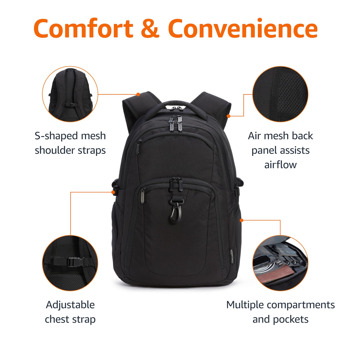 Black Water Resistant Laptop Backpack Y659