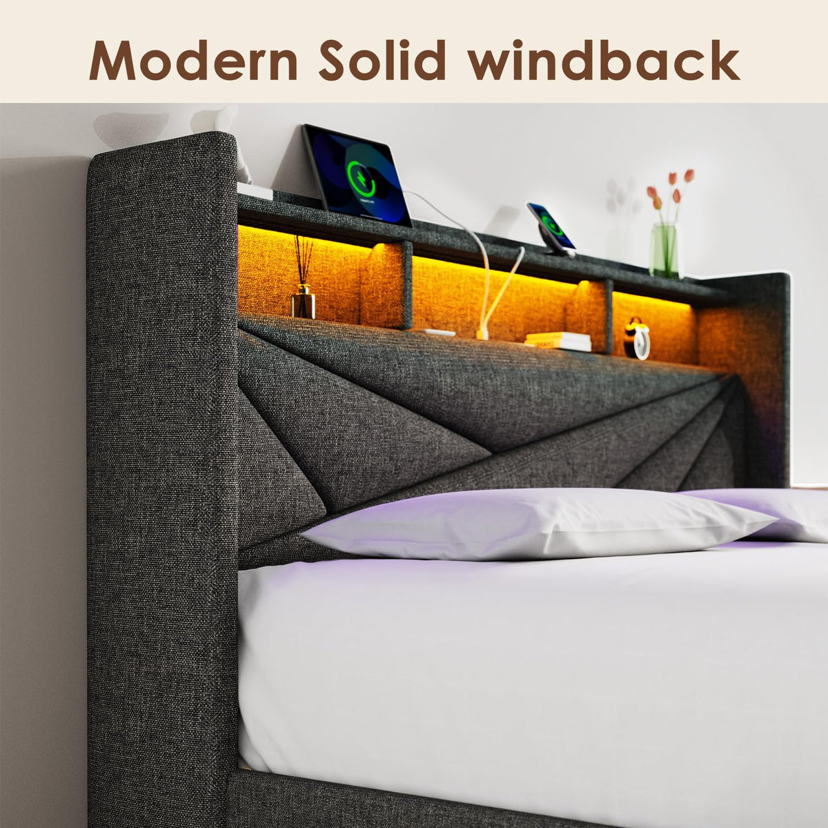 Queen Bed Frame with 2 Storage Drawers and Upholstered Headboard N2095