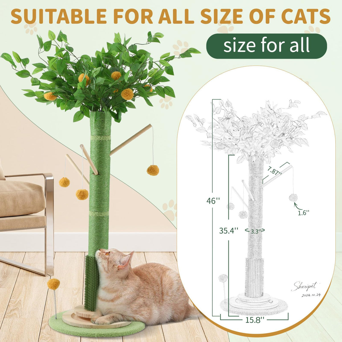 46" Tall Natural Sisal Cat Scratching Post R2018
