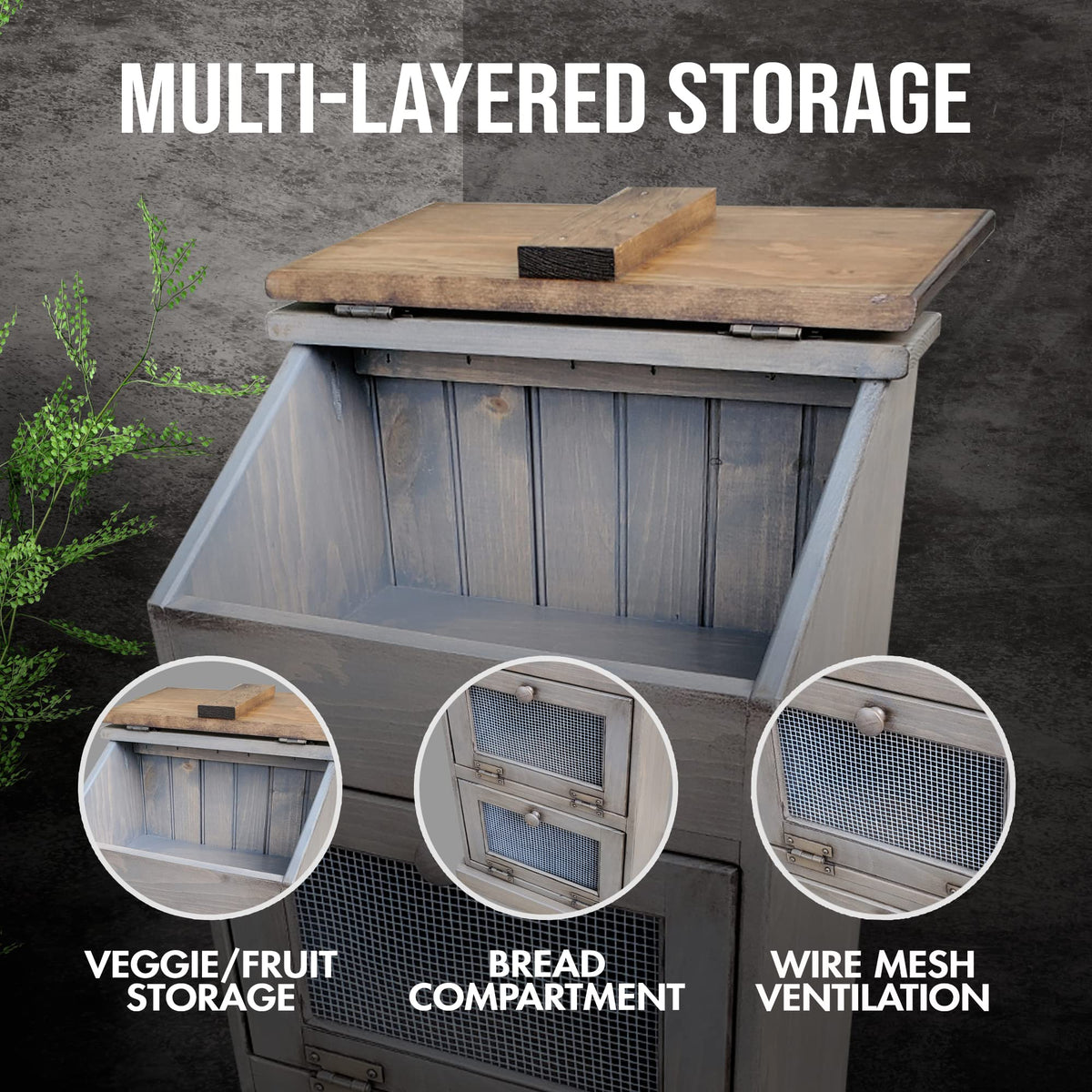 Wooden Bread and Vegetable Storage Bin S504