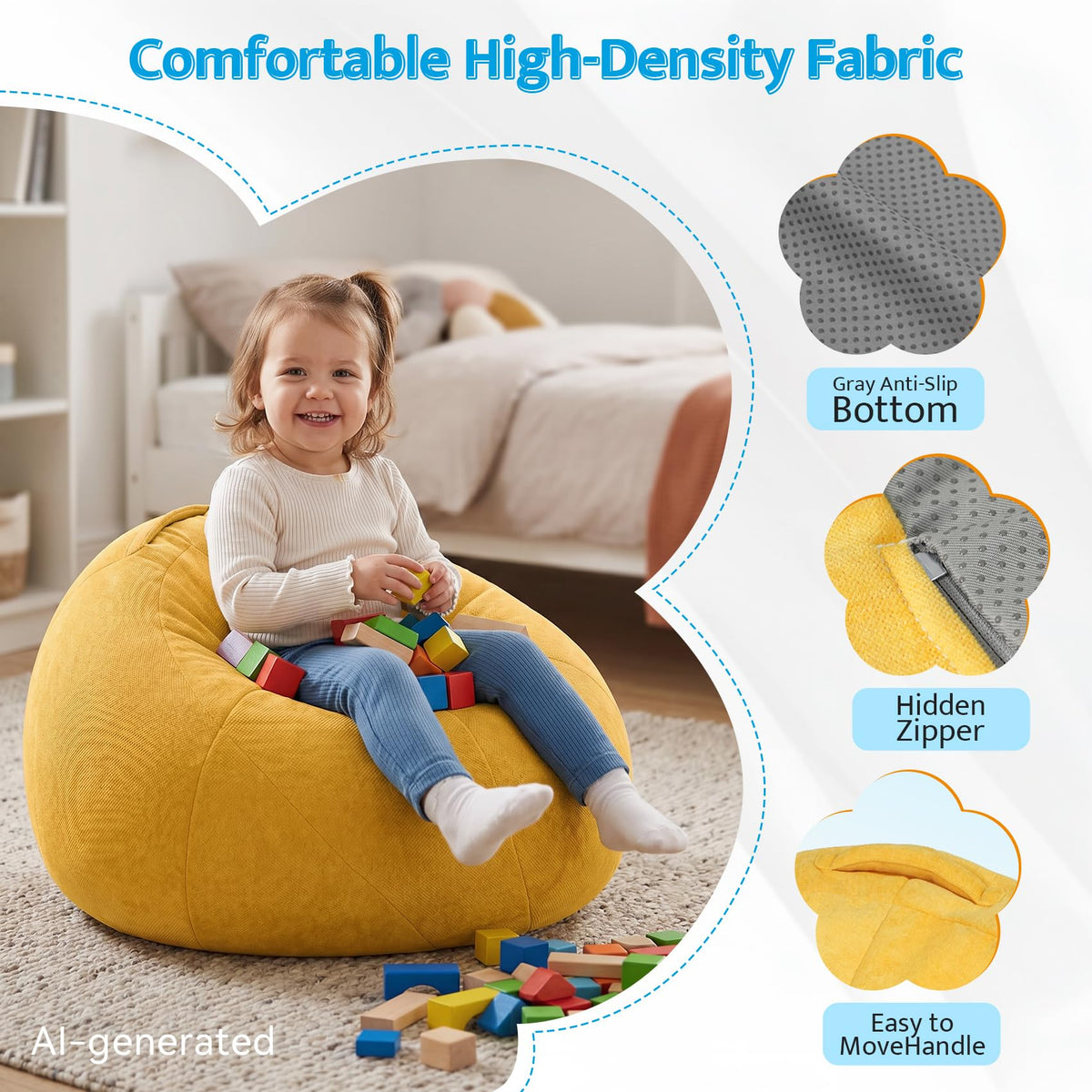 Kids Bean Bag Chair with Armrests Q979997