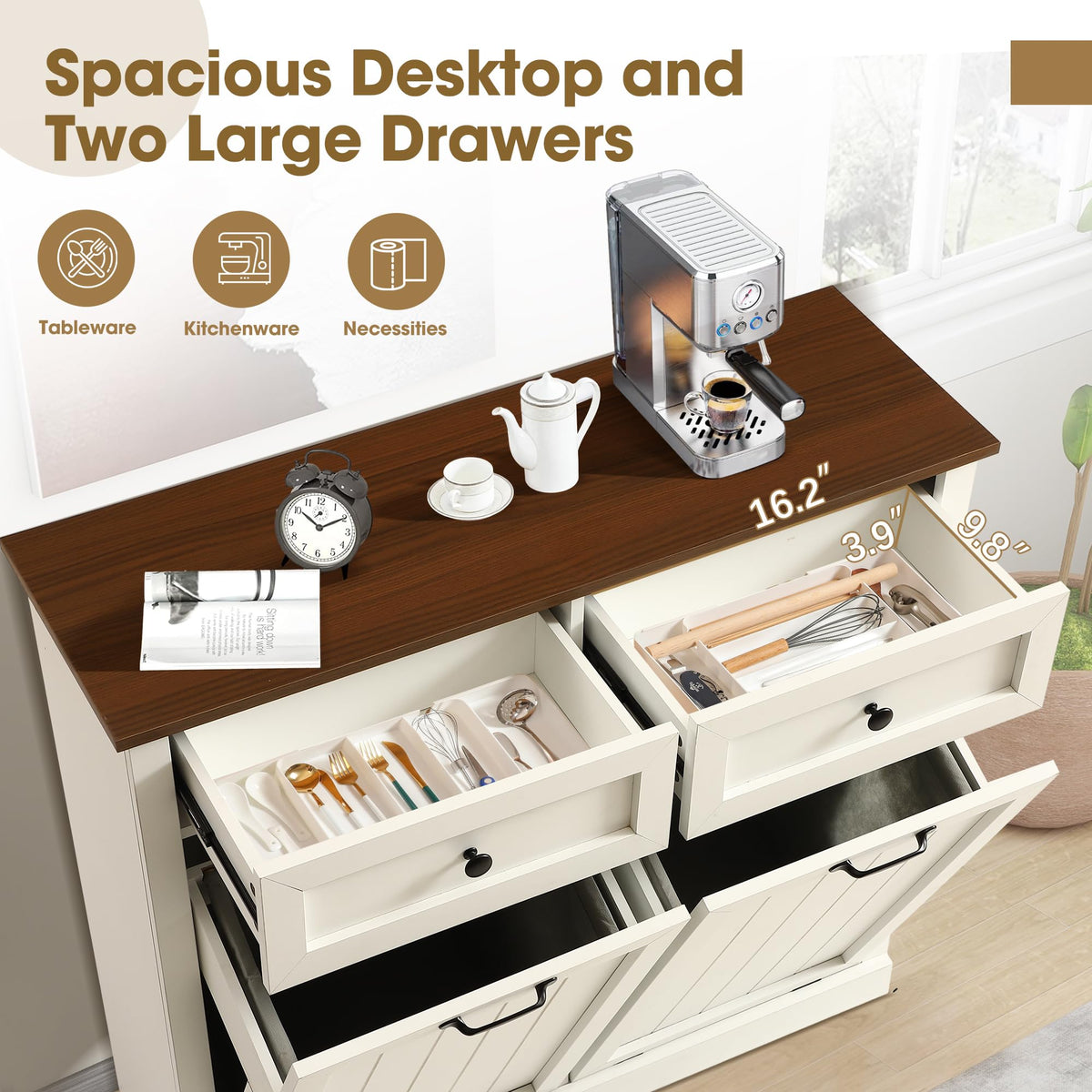 Double Laundry Hamper Cabinet with 2 Drawer A819