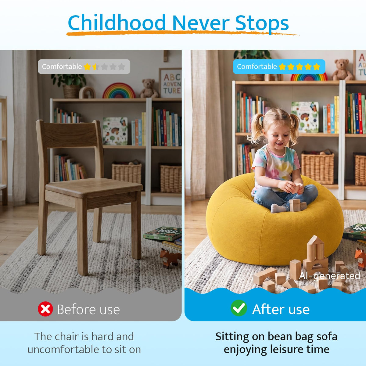 Kids Bean Bag Chair with Armrests Q979997