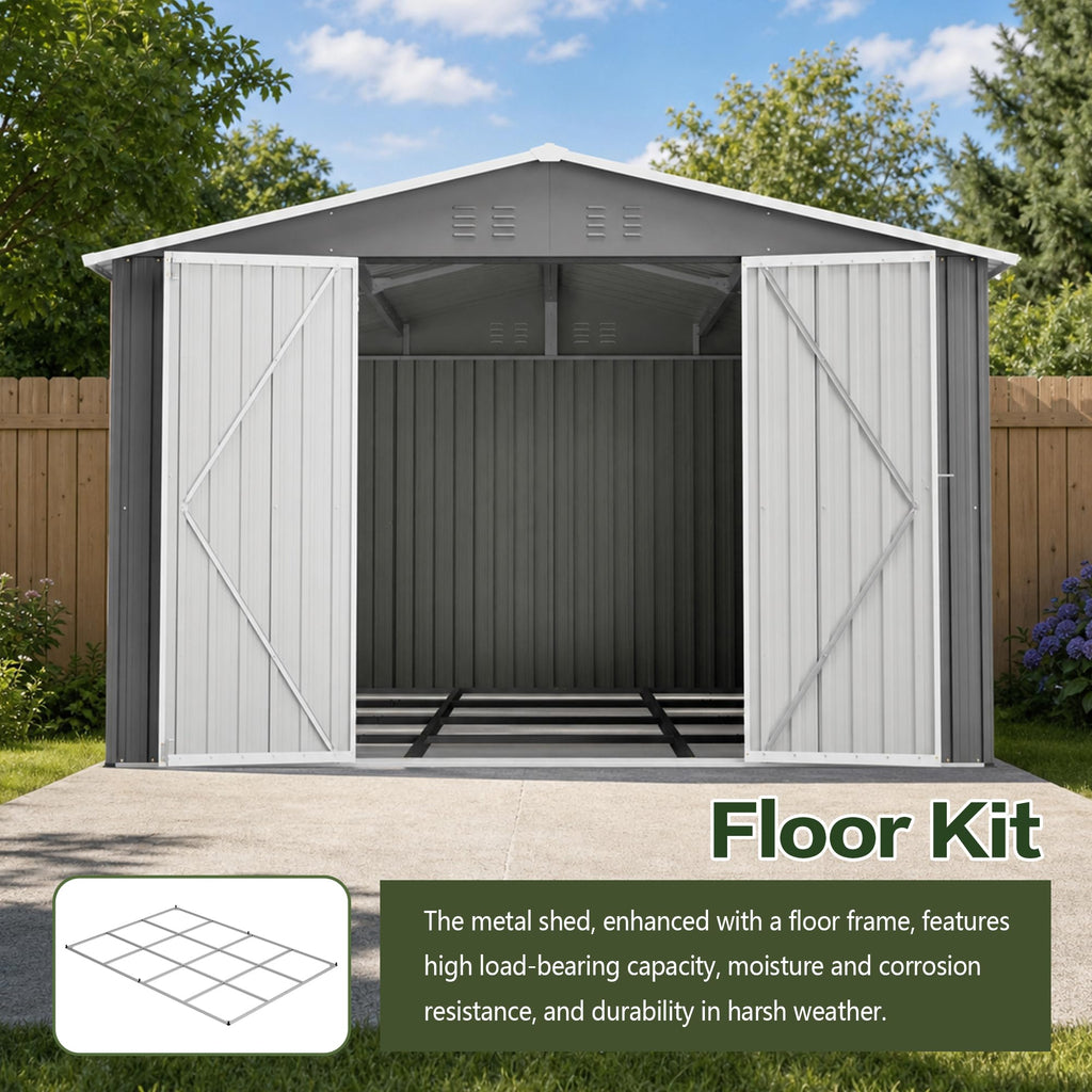 10x14 FT Metal Outdoor Storage Shed with Floor and 2 Windows X48596
