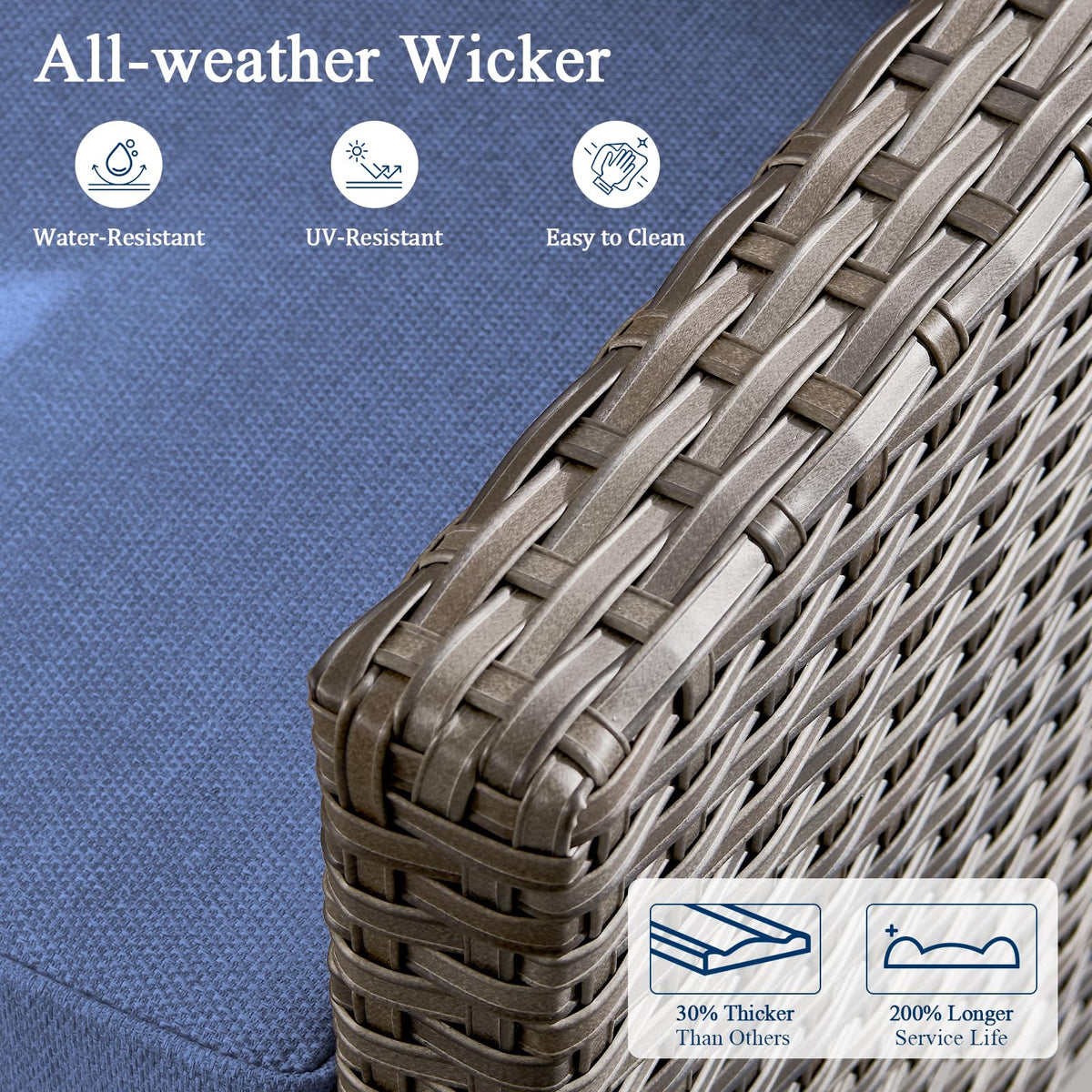 3 Pieces All Weather Wicker Patio Sofa Set with 2 Footstools Q280