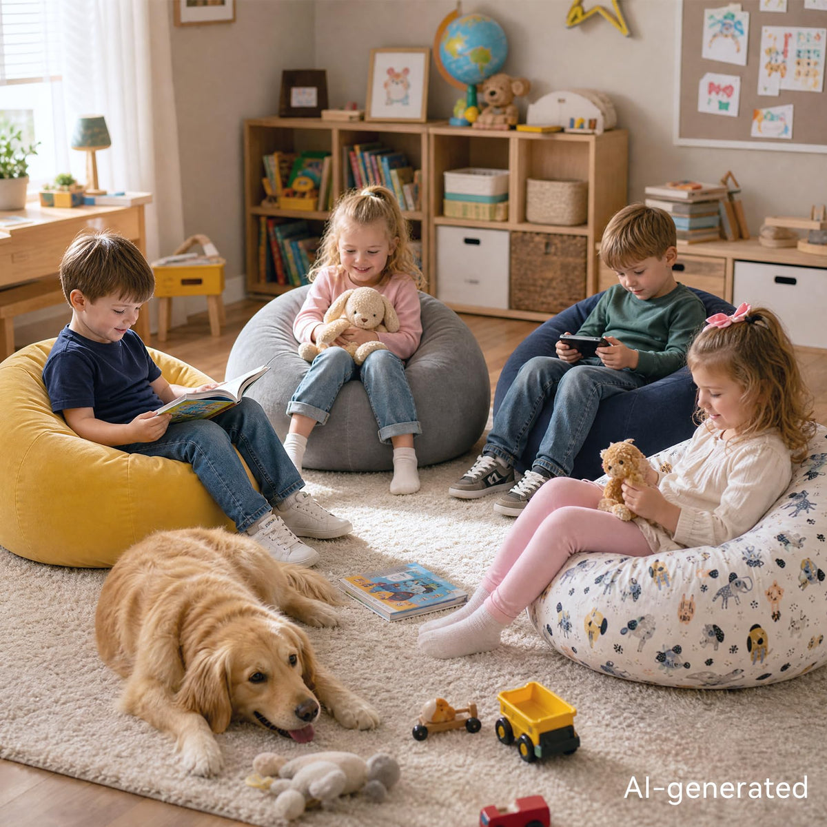 Kids Bean Bag Chair with Armrests Q979997
