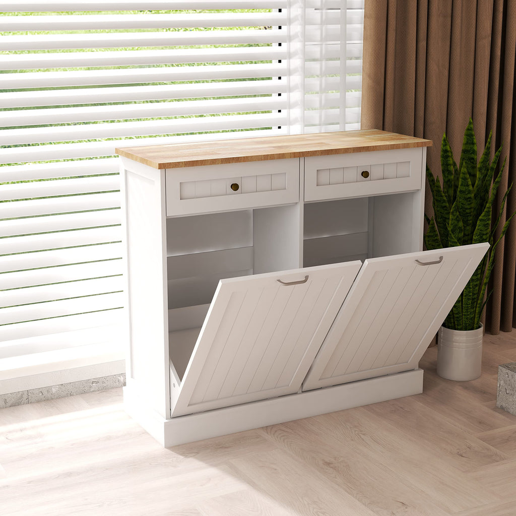 White 2 Drawer Tilt Out Trash Cabinet O489587