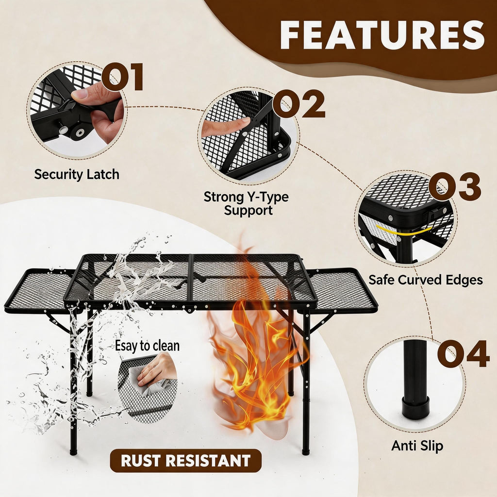 Folding Camping Table with 2 Wing Panels O676